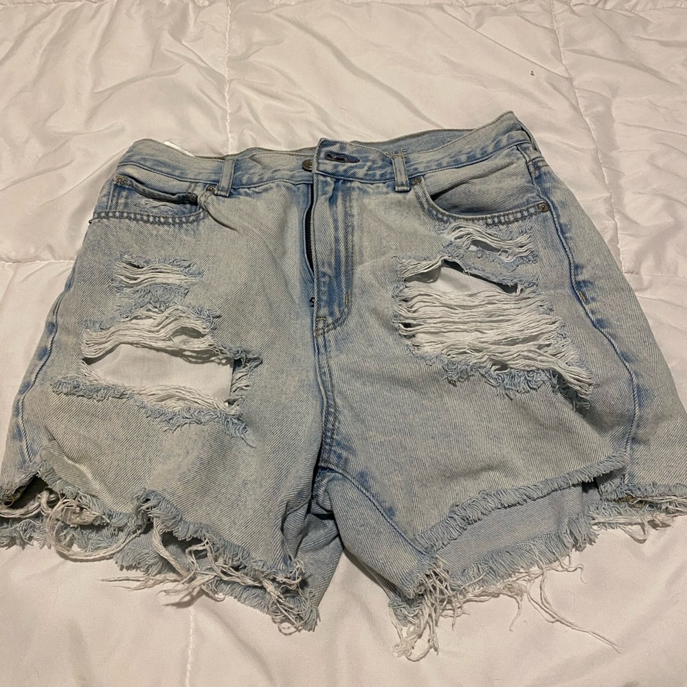 American Eagle Outfitters Blue Jean Shorts Distressed High-Waisted